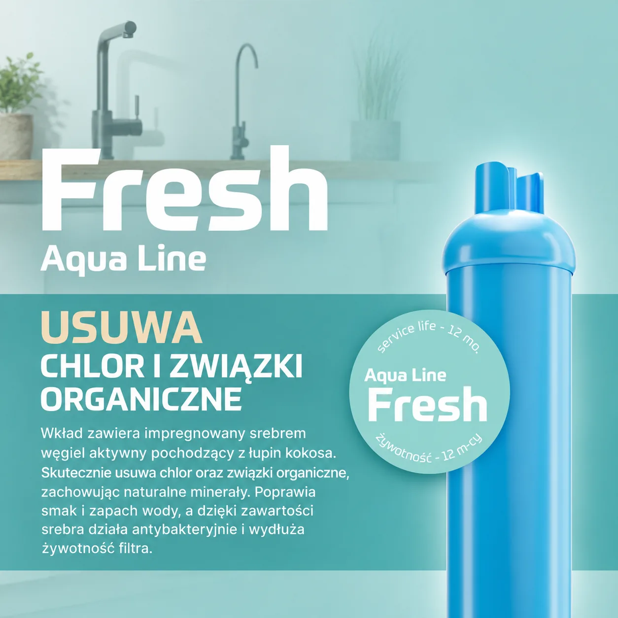 Infografika - Działanie i zalety filtra kuchennego Aqualine Fresh