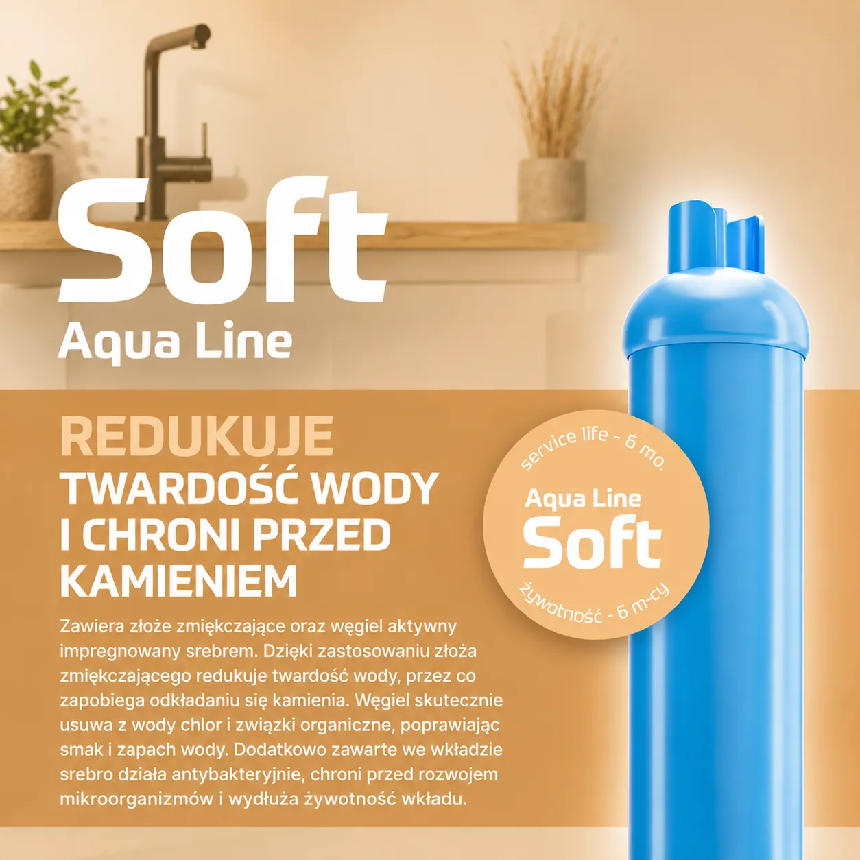 Infografika - Działanie i zalety filtra kuchennego Aqualine Soft